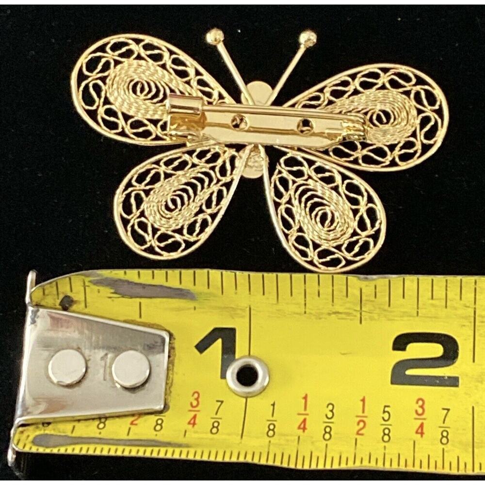 Gold Filigree 3 Rhinestones For Body Butterfly 2” Pin Brooch - Picture 4 of 5